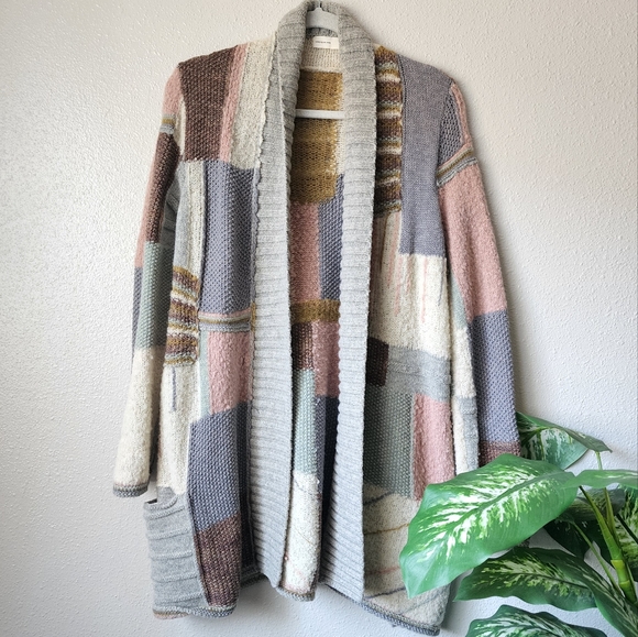 Anthropologie Sweaters - Anthropologie Sleeping On Snow Patchwork Alpaca Wool Mohair Open Cardigan M